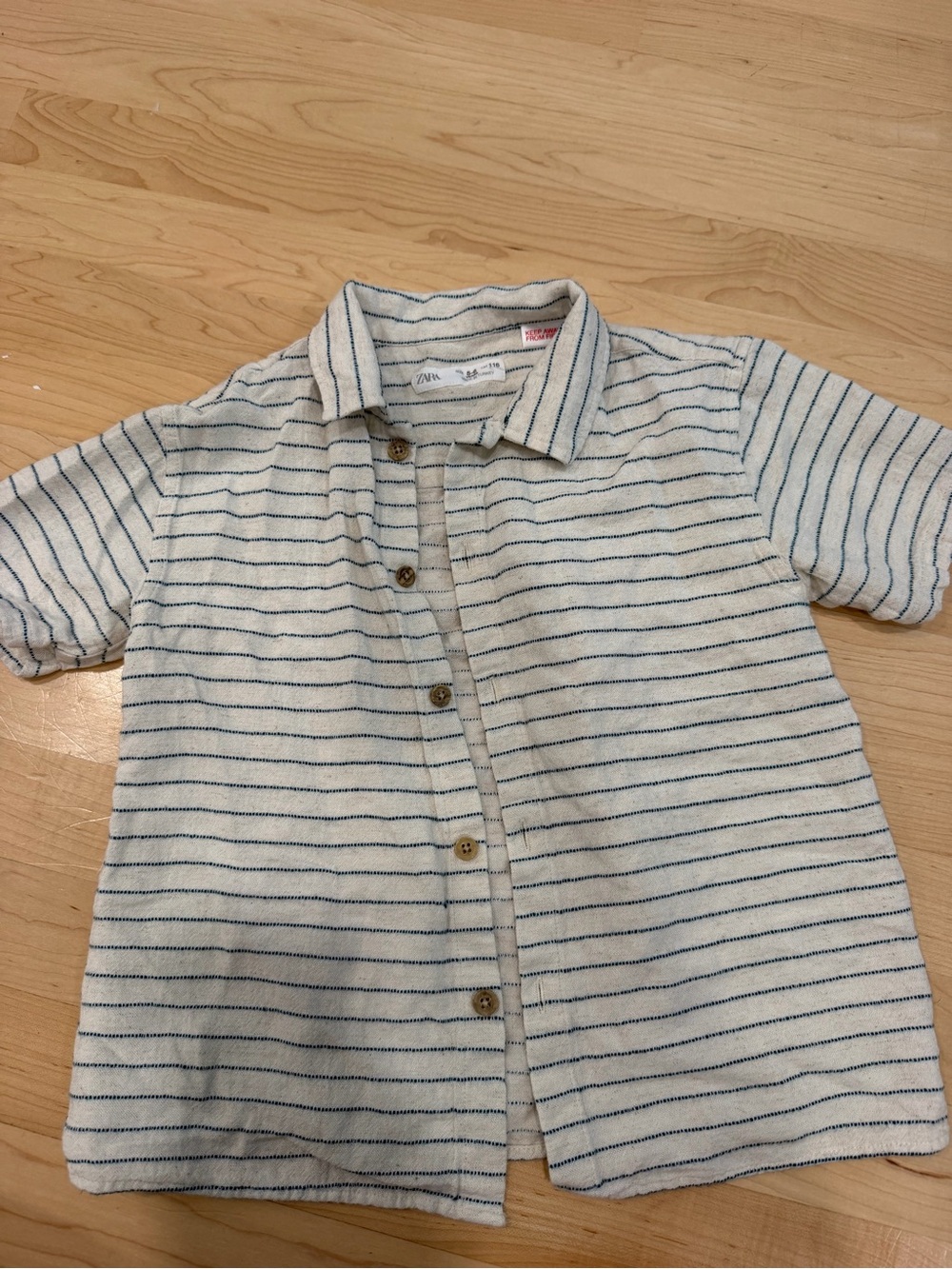 Zara Cream Button-Down Shirt with Blue Stripes